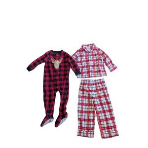 Baby Boy Fall/Winter Christmas Plaid w/ Reindeer Character Overalls Size 18 M